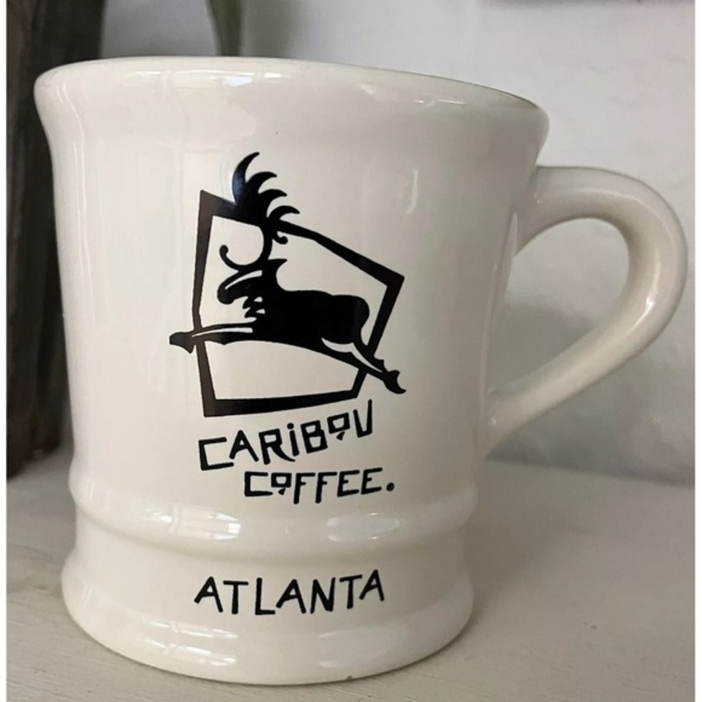 Caribou Coffee Atlanta , White With Logo Diner Restaurant Ware Chunky Retro Mug